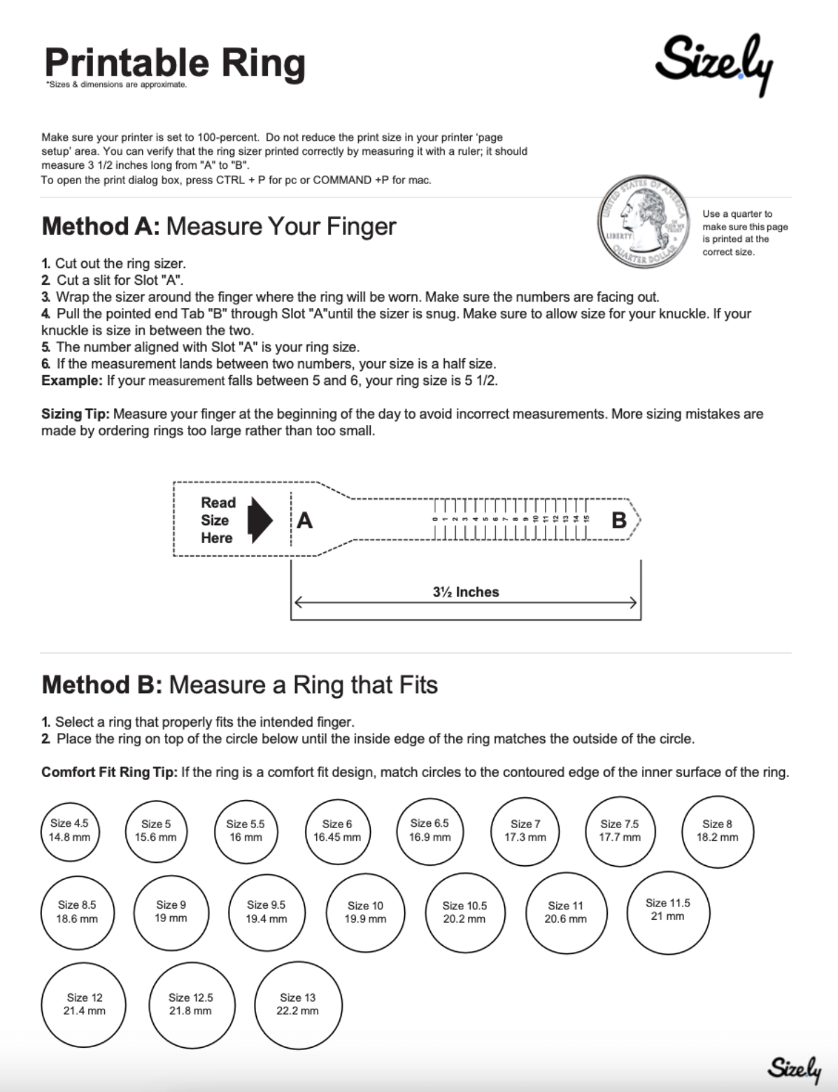 ring size chart printable