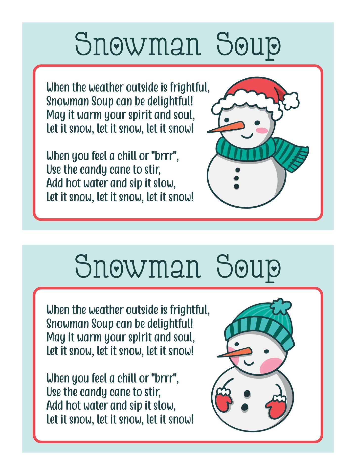 Free Printable Snowman Soup Labels