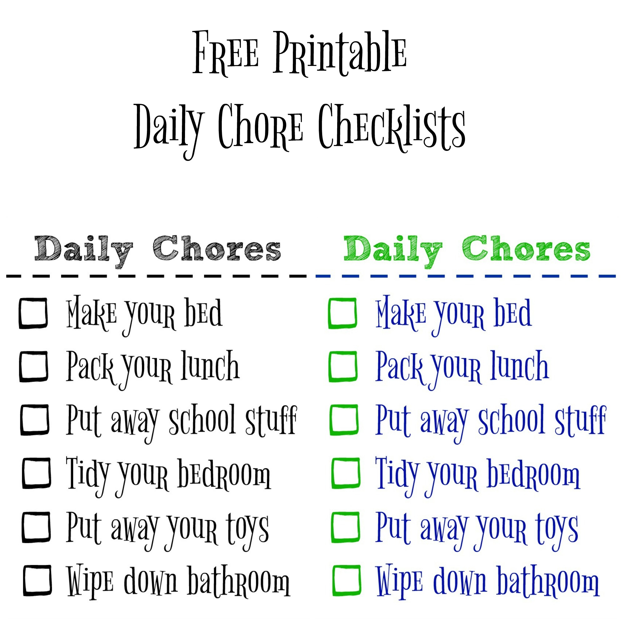 children's chore list printable