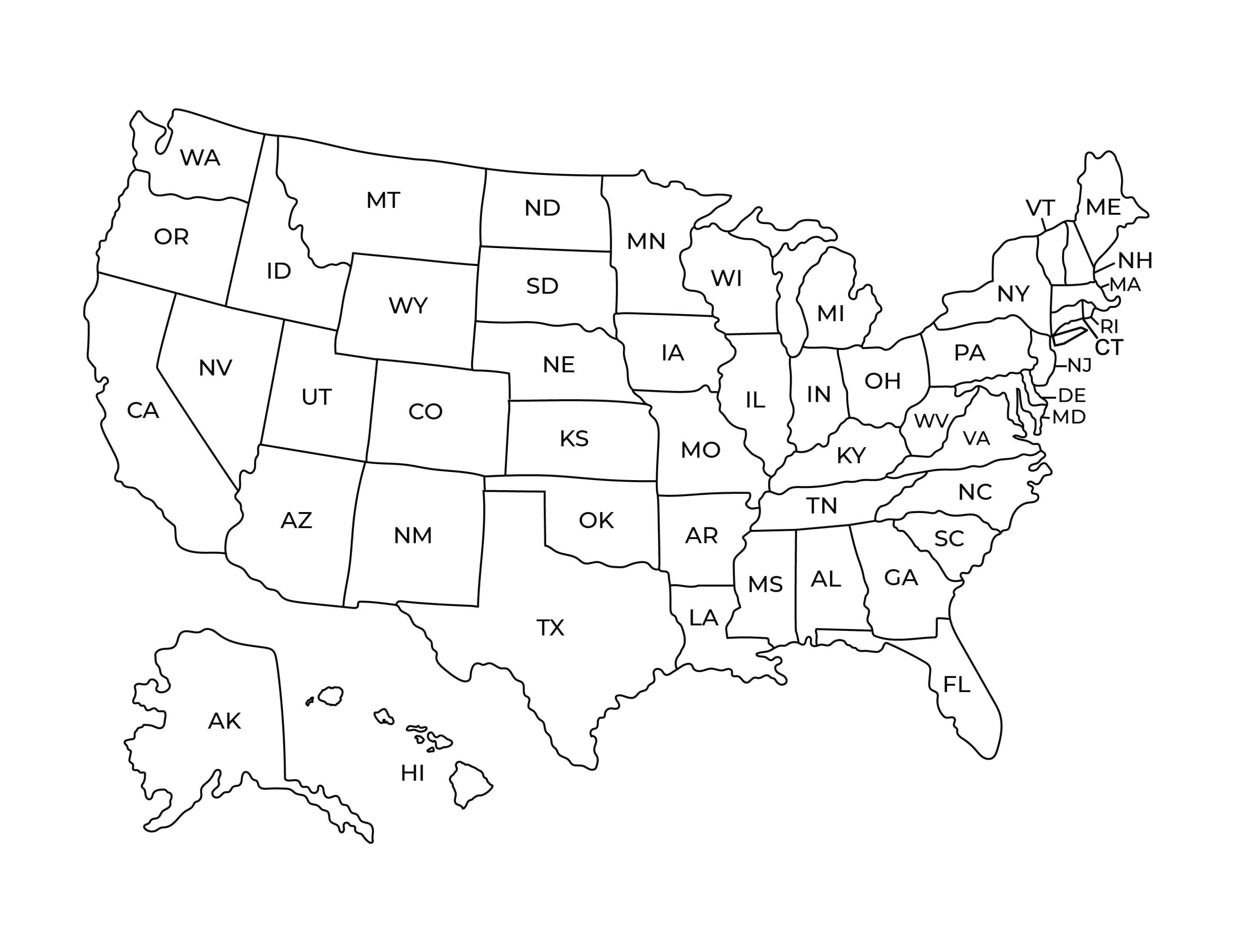 USA Map Printable Map Of The United States USA 50 States Map Of USA Wall Art With States Black And White Etsy Israel