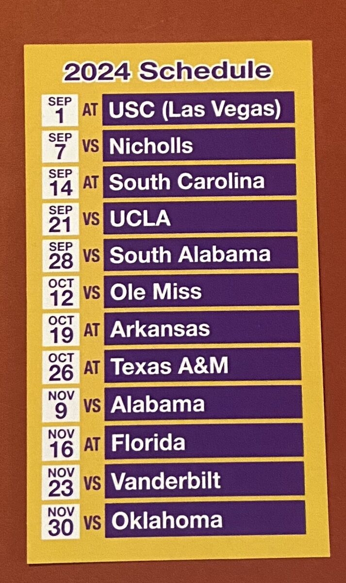 2024 LSU TIGERS Schedule College Football Sked CARD NEW EBay