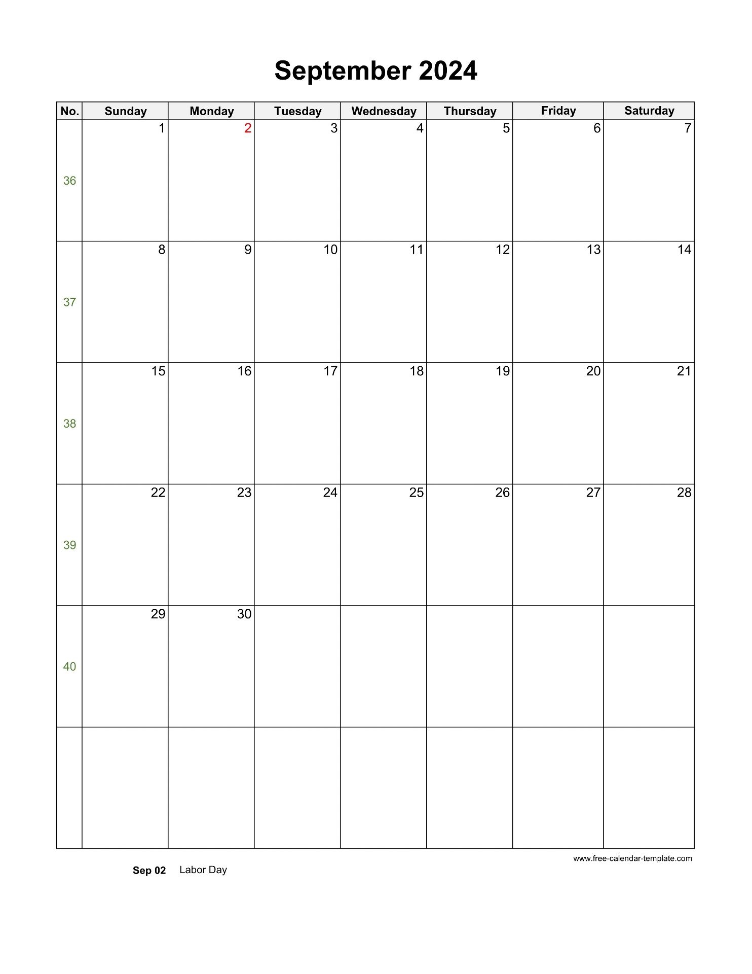 2024 September Calendar Blank Vertical Template Free calendar template