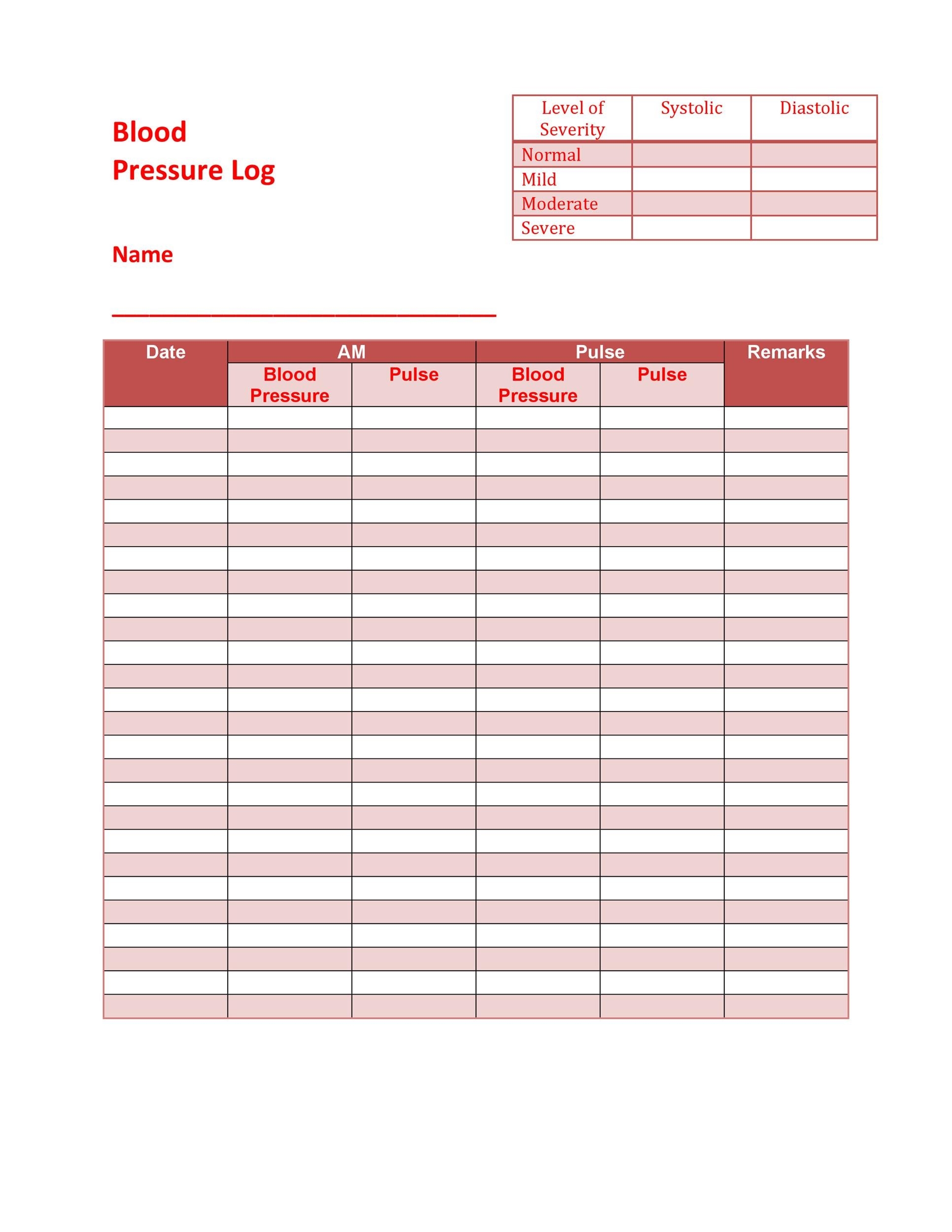 blood pressure log free printable