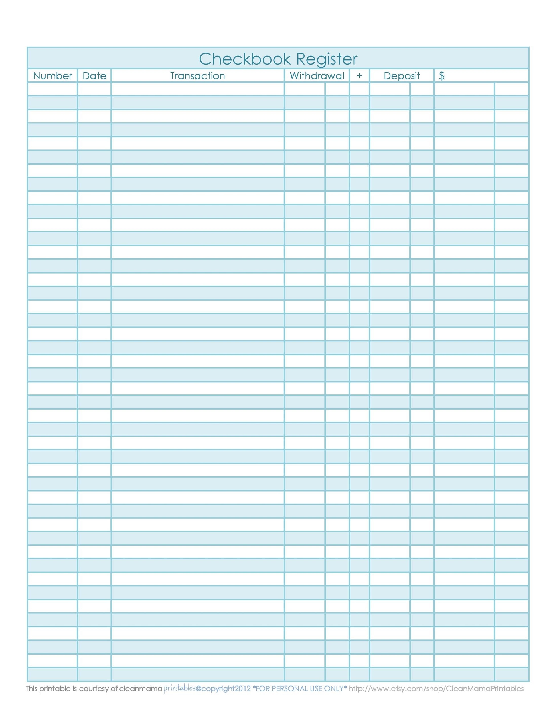 Free Printable Checkbook Register