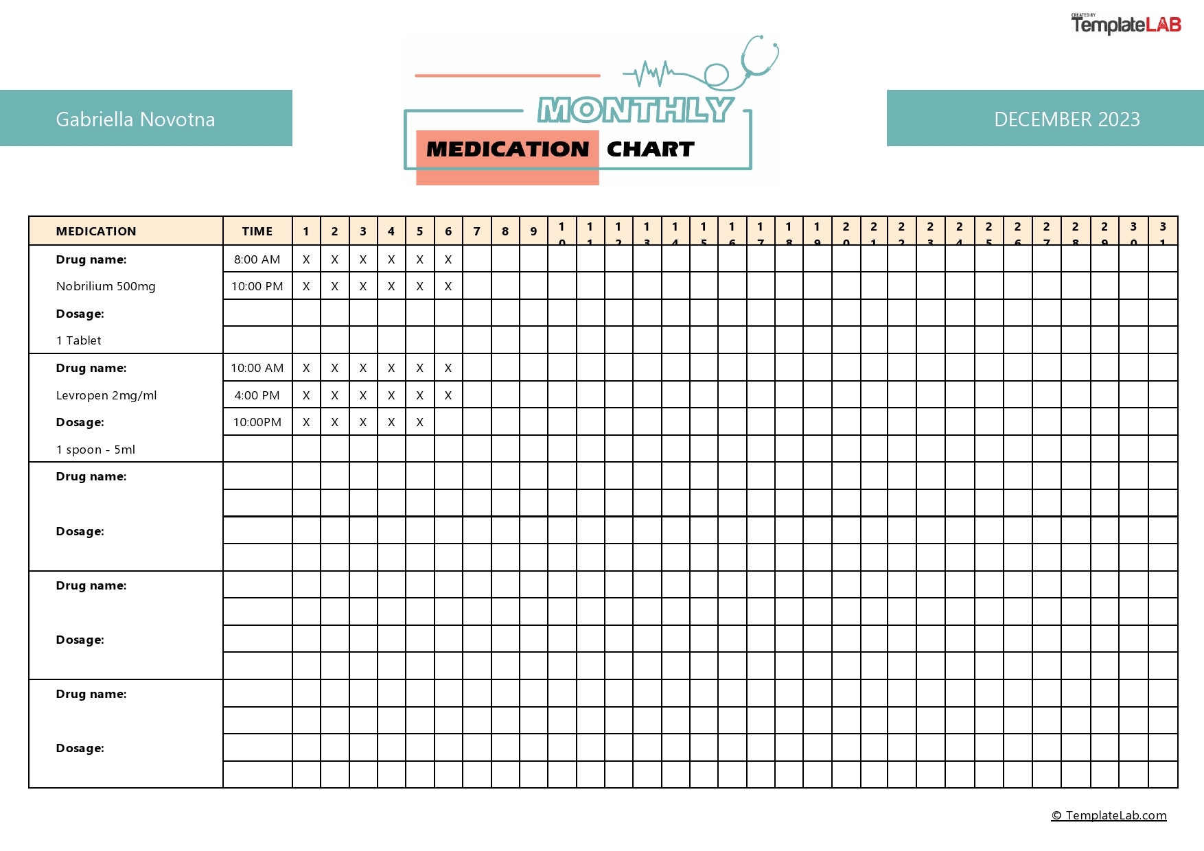 free daily medication chart printable