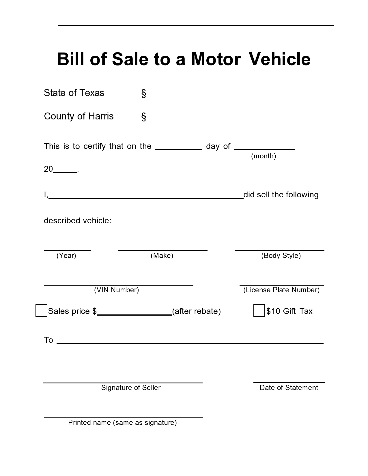 printable bill of sale for car