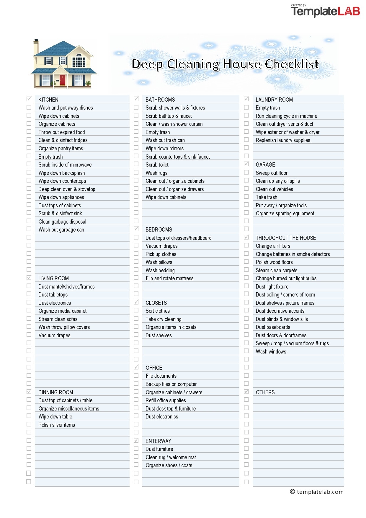 Professional House Cleaning Checklist Printable