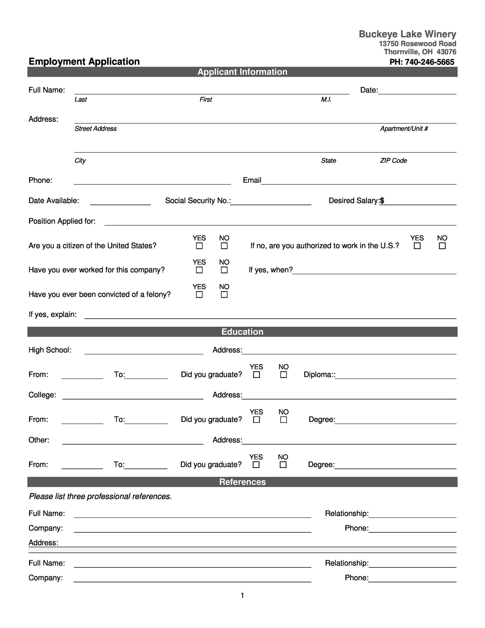 free printable job application