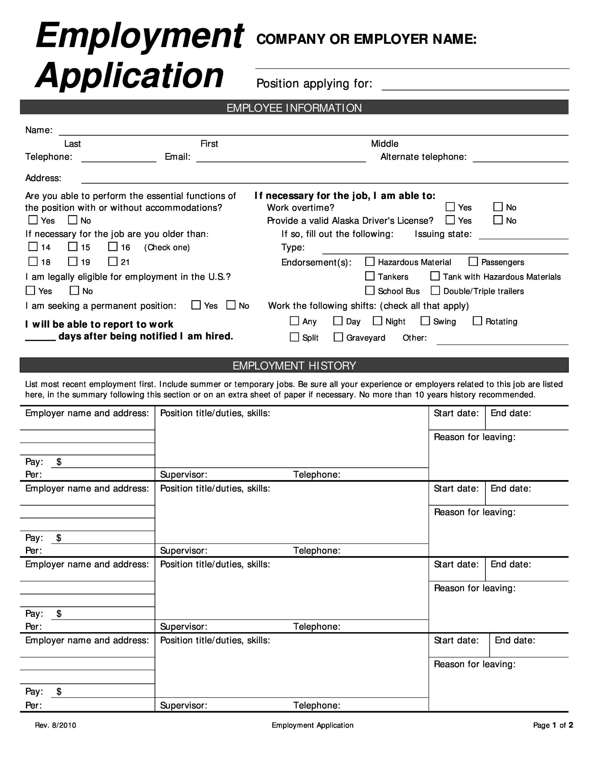 56 Free Employment Job Application Form Templates Printable TemplateLab