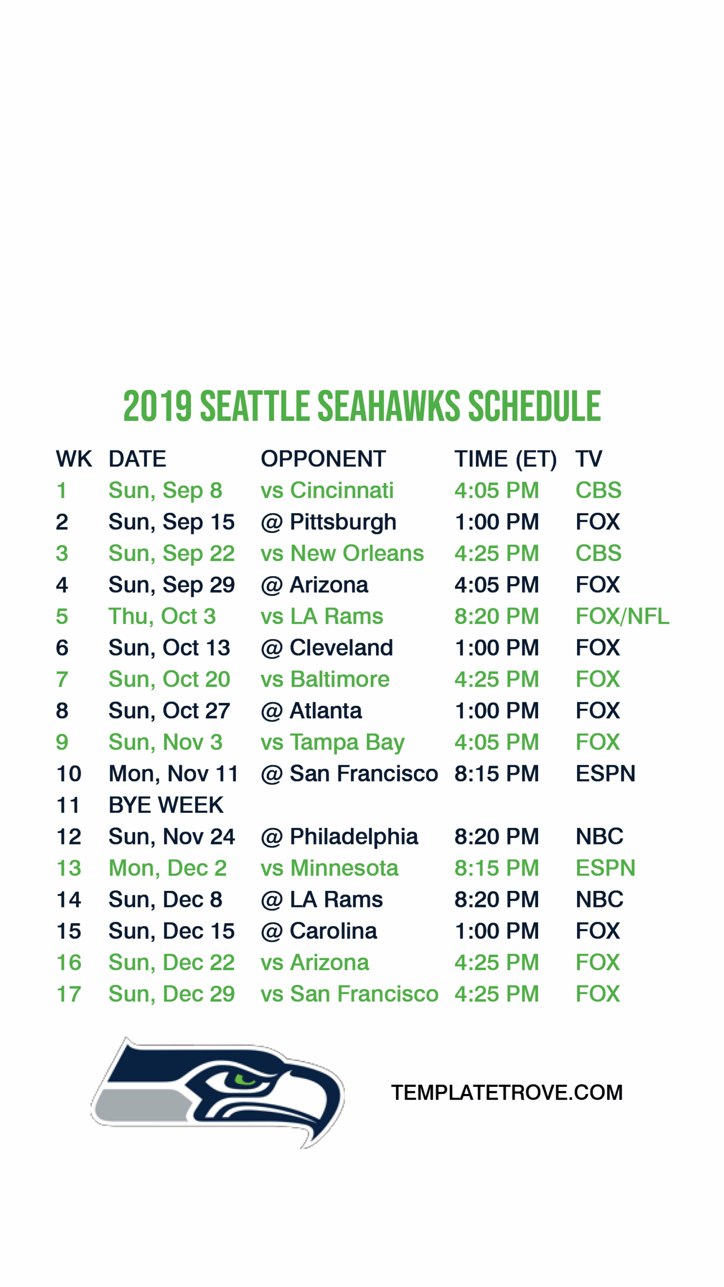 seahawks schedule 2024 printable