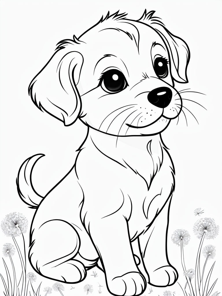 Adorable Cartoon Puppy Line Drawing For Coloring Book Pages Playground