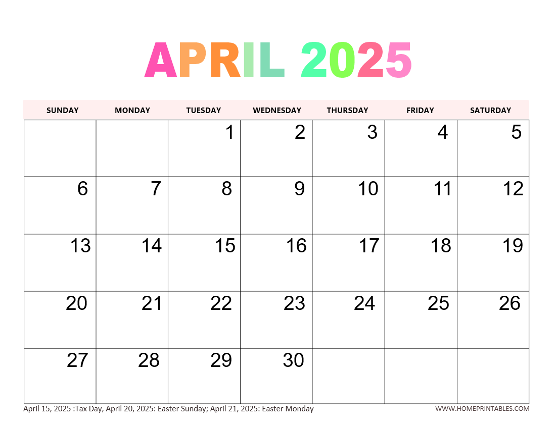 printable april 2025 calendar with holidays