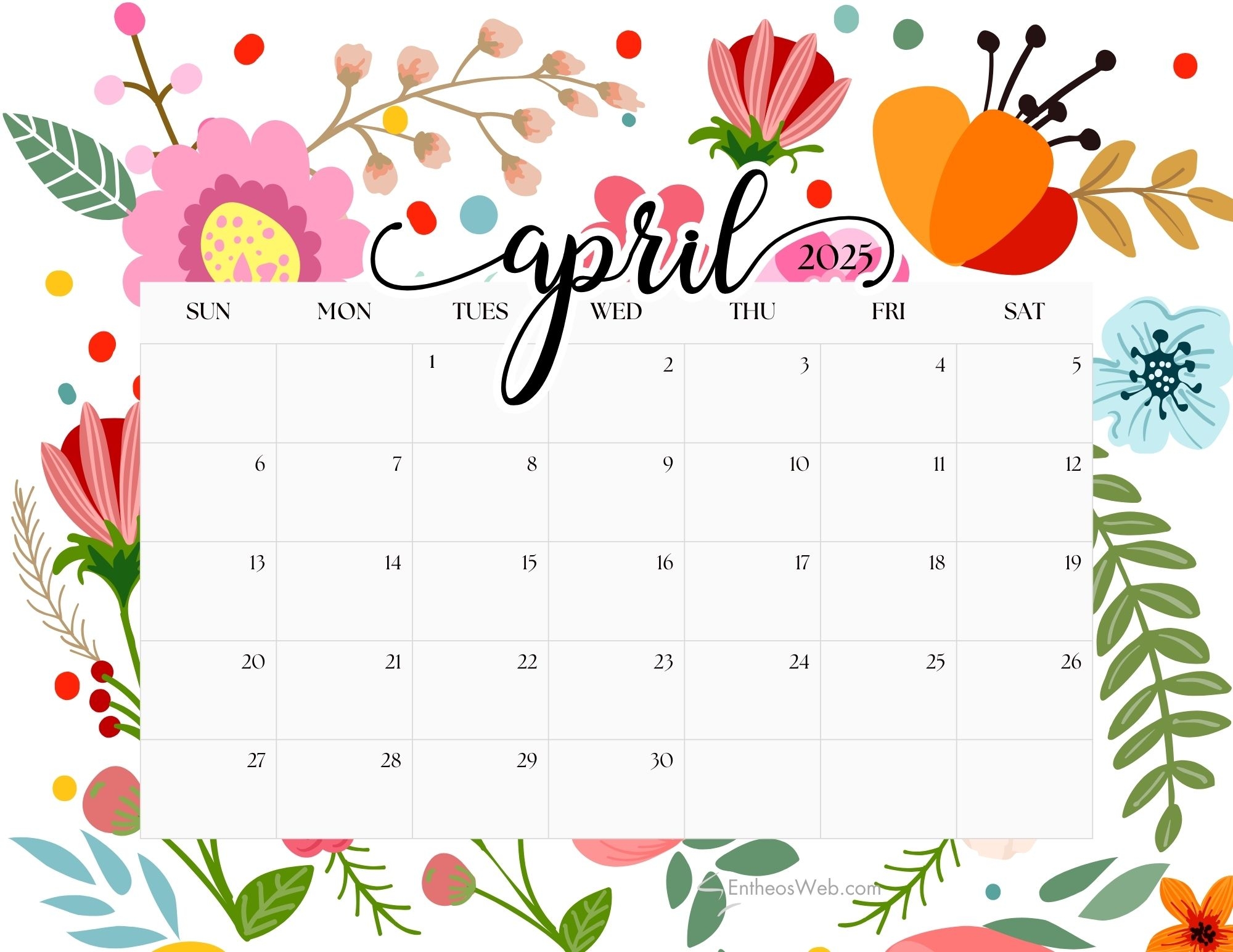 free printable calendar april 2025
