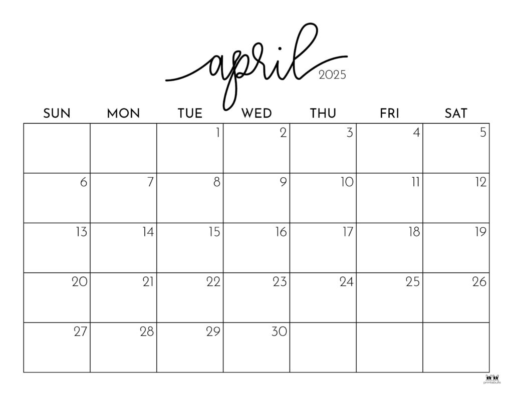 Free Printable April 2025 Calendar