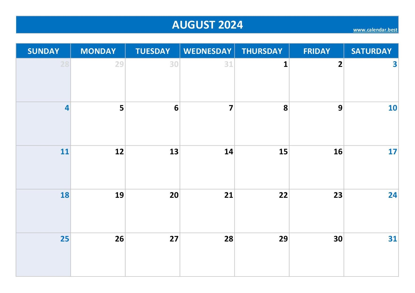 August 2024 Calendar Calendar best