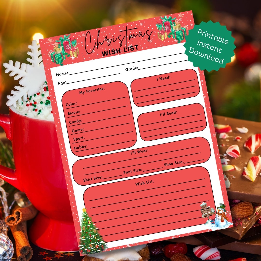 free printable christmas wish list