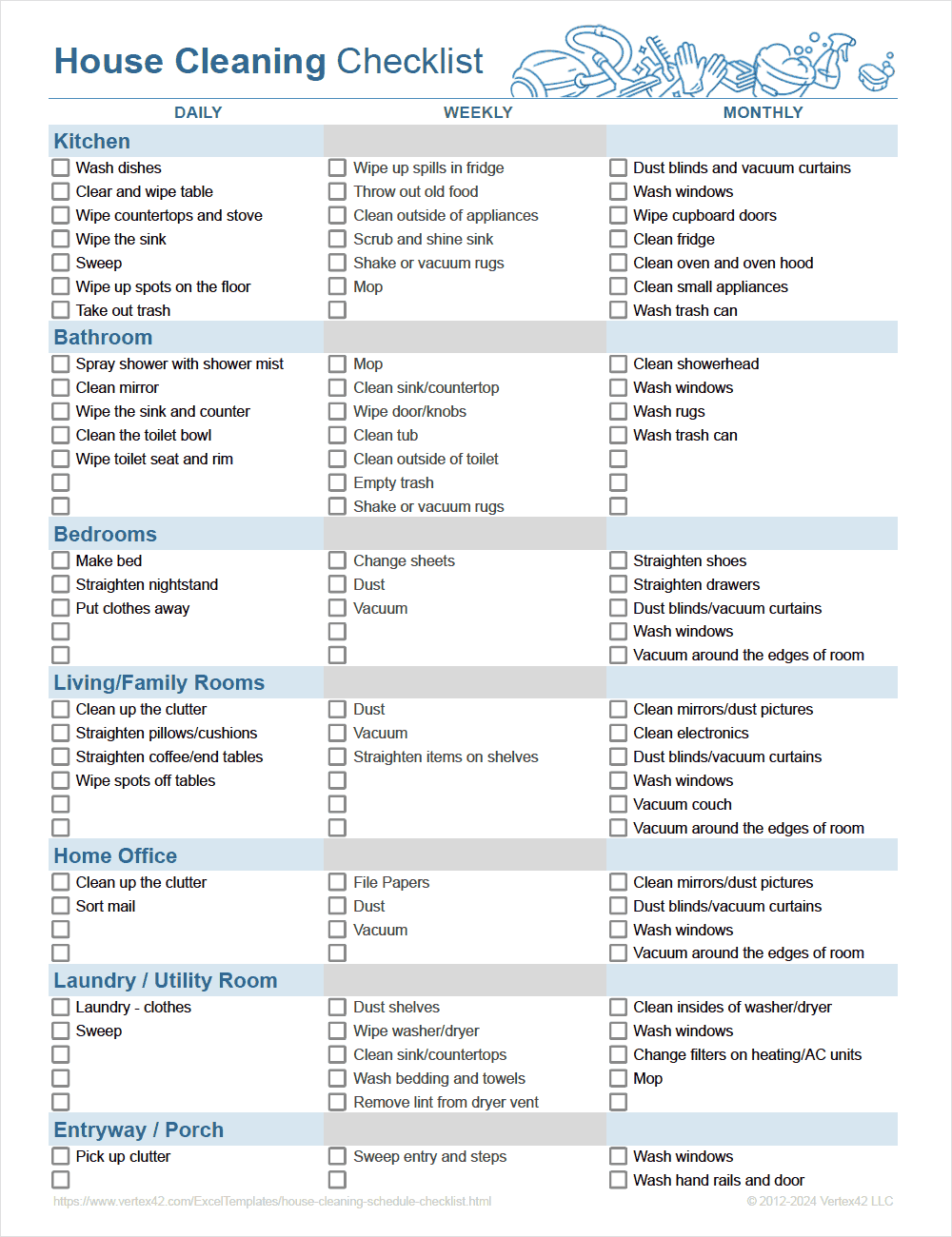 home cleaning list printable