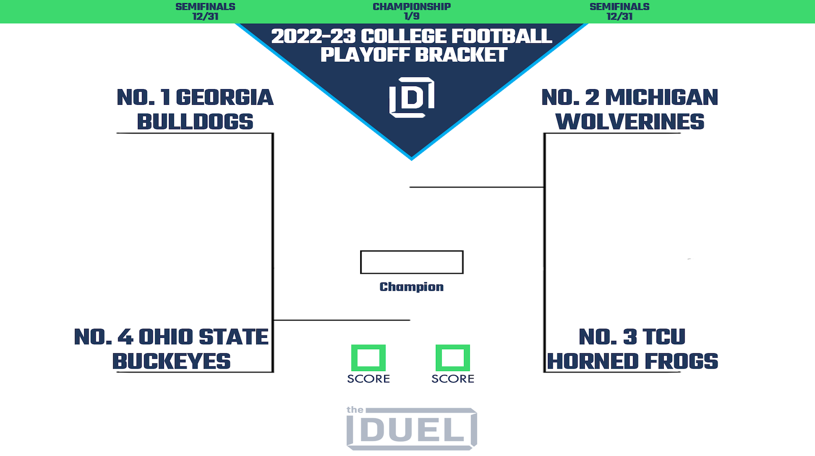 College Football Playoff 2022 23 Printable Bracket Ahead Of Semifinal Round FanDuel Research