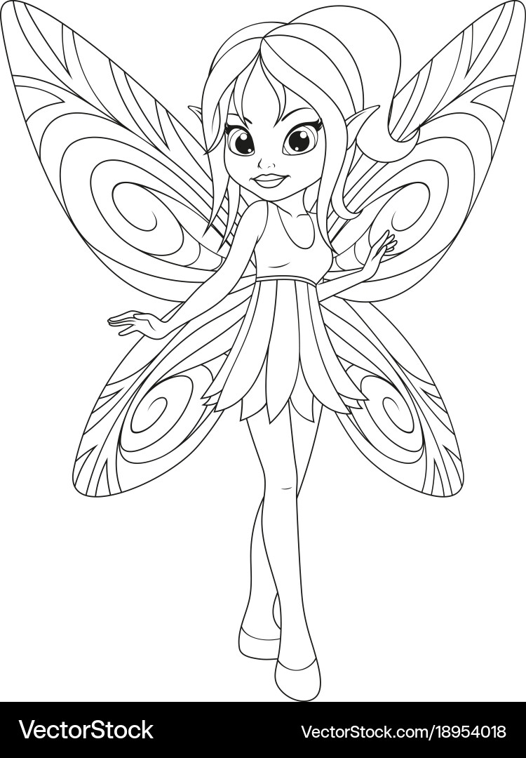 Coloring Cute Fairy With Wings Royalty Free Vector Image
