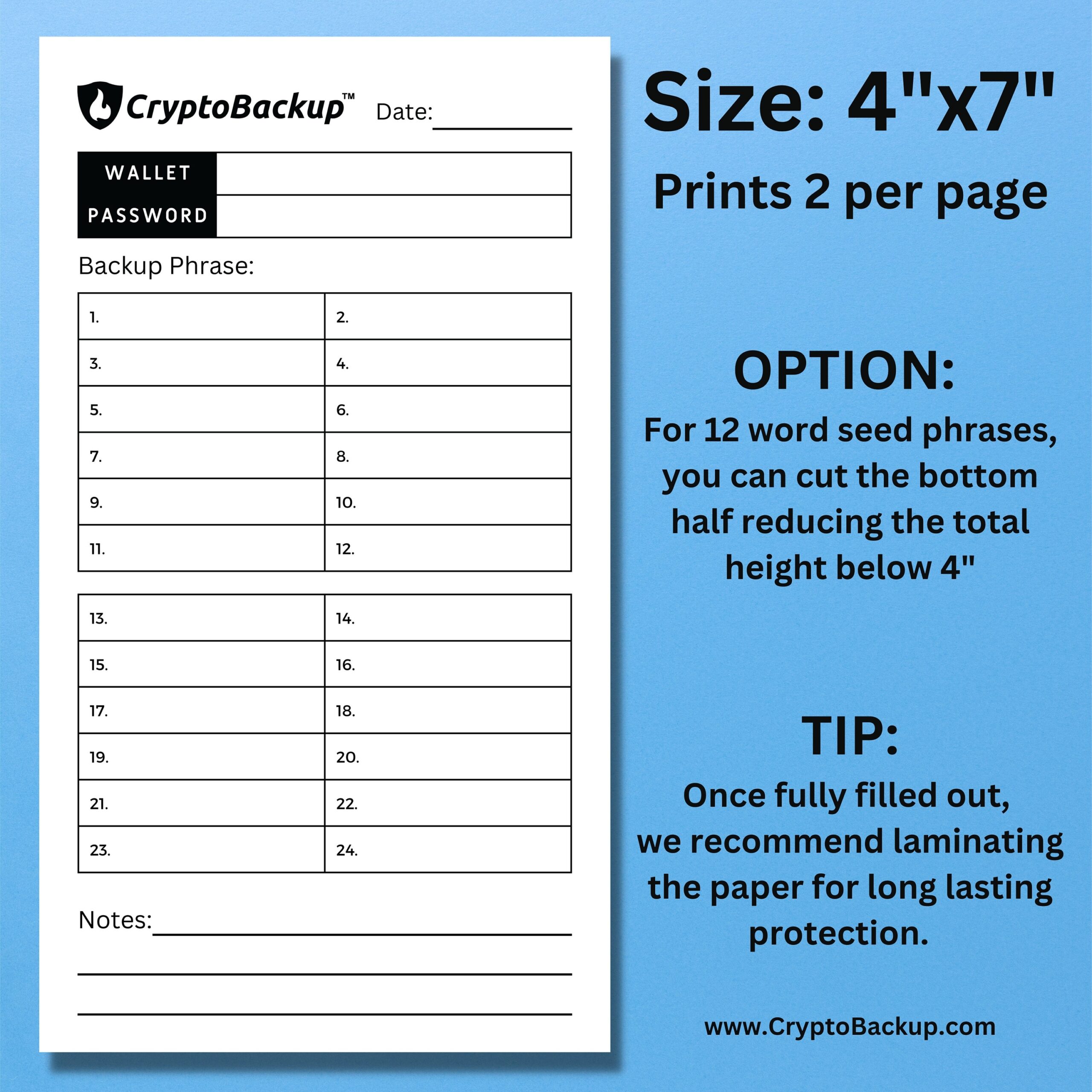 Crypto Backup Seed Phrase Template Printable Crypto Wallet PDF Etsy