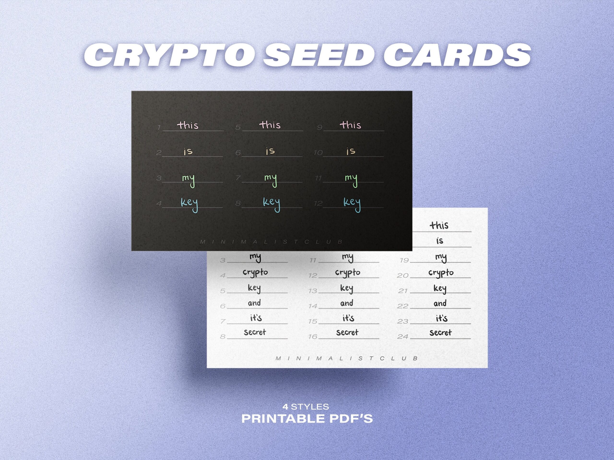 Crypto Seed Cards For The Minimalist Printable PDF Cryptocurrency Notability Goodnotes Instant Download Financial Plan Organizer Etsy