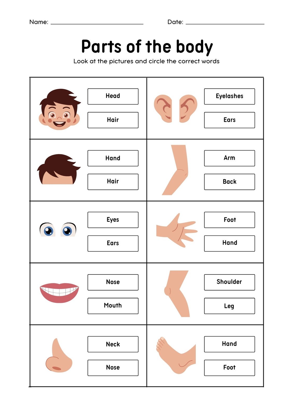 body parts worksheets for preschoolers
