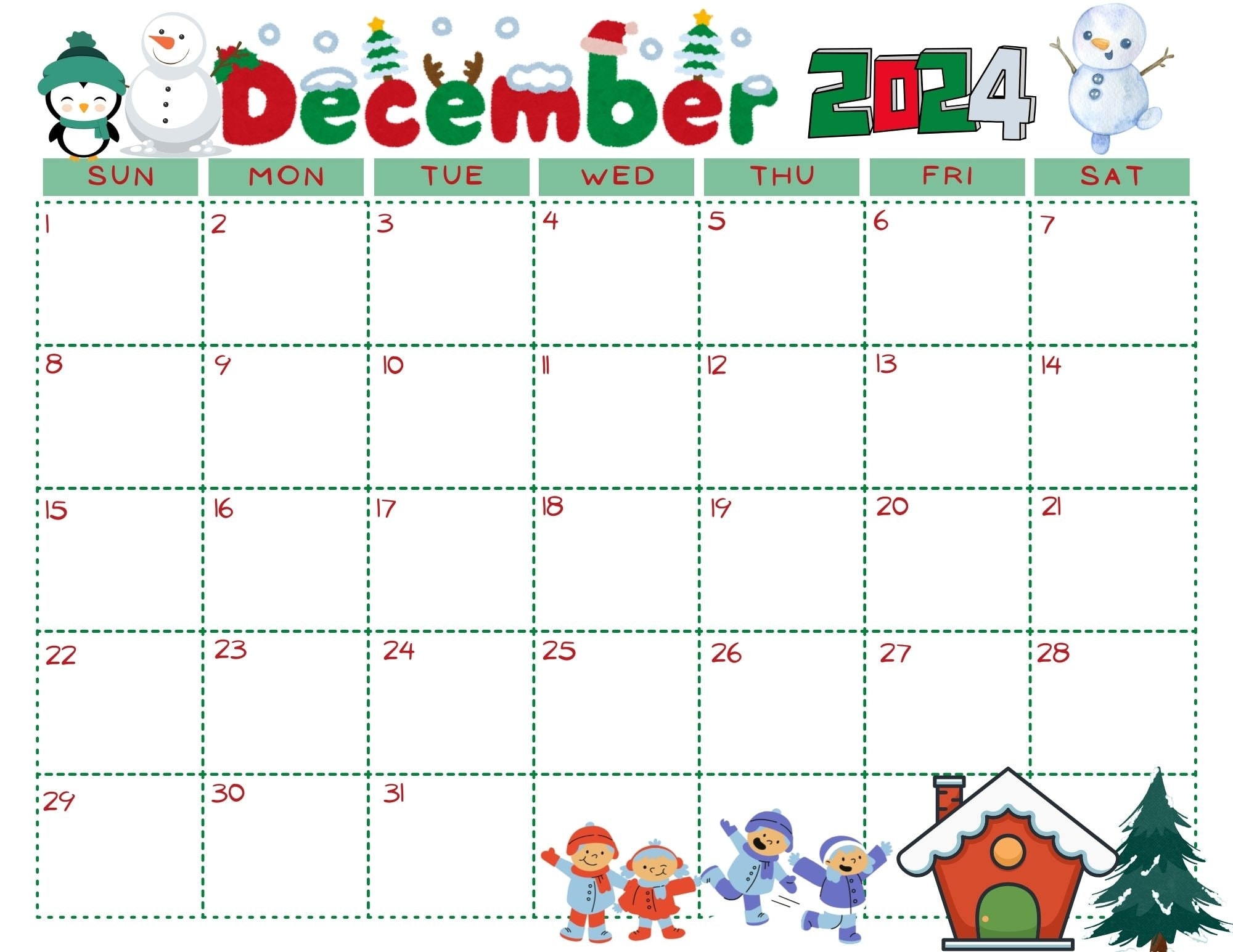 December 2024 Calendar digital Printable Etsy