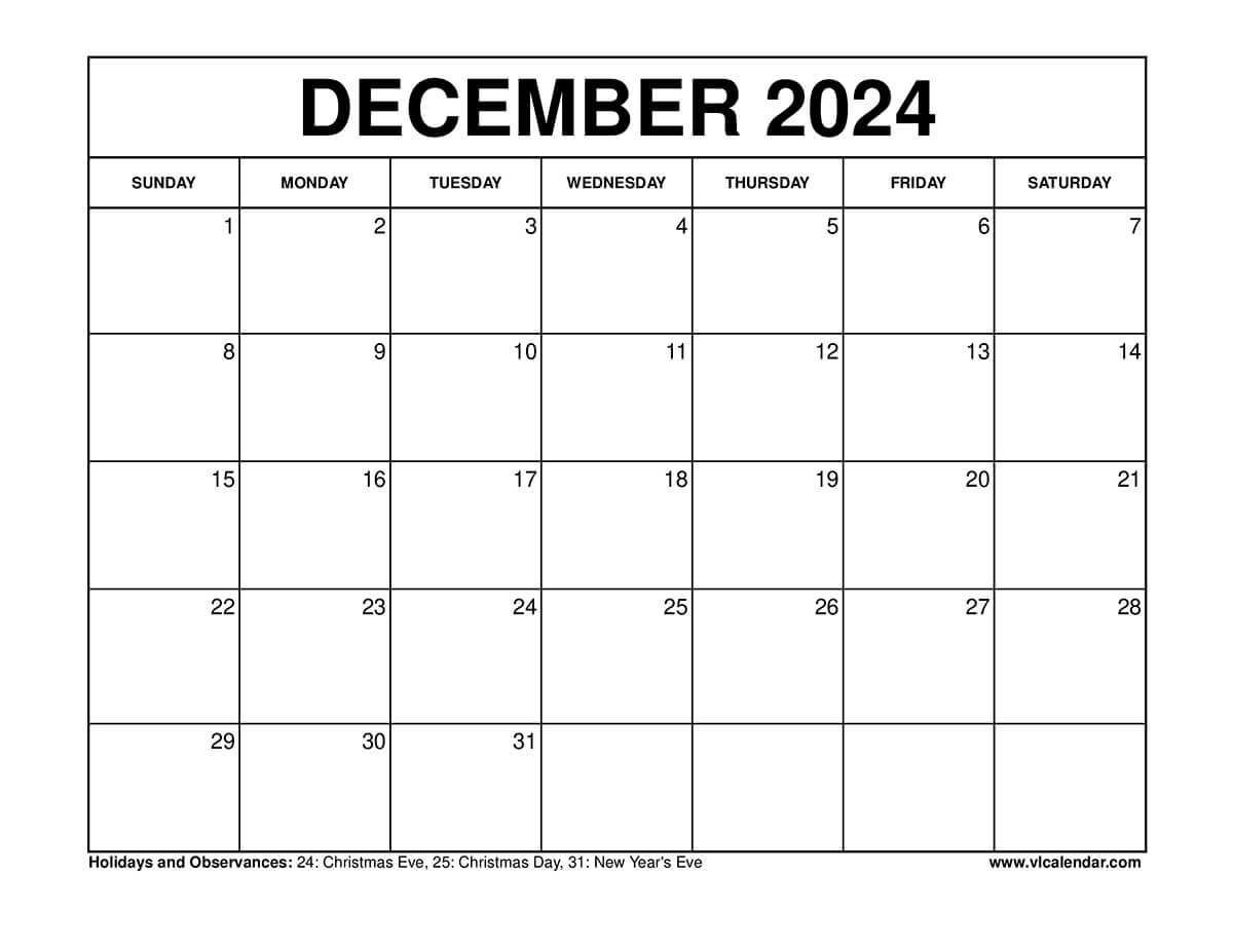 Calendar December 2024 Printable