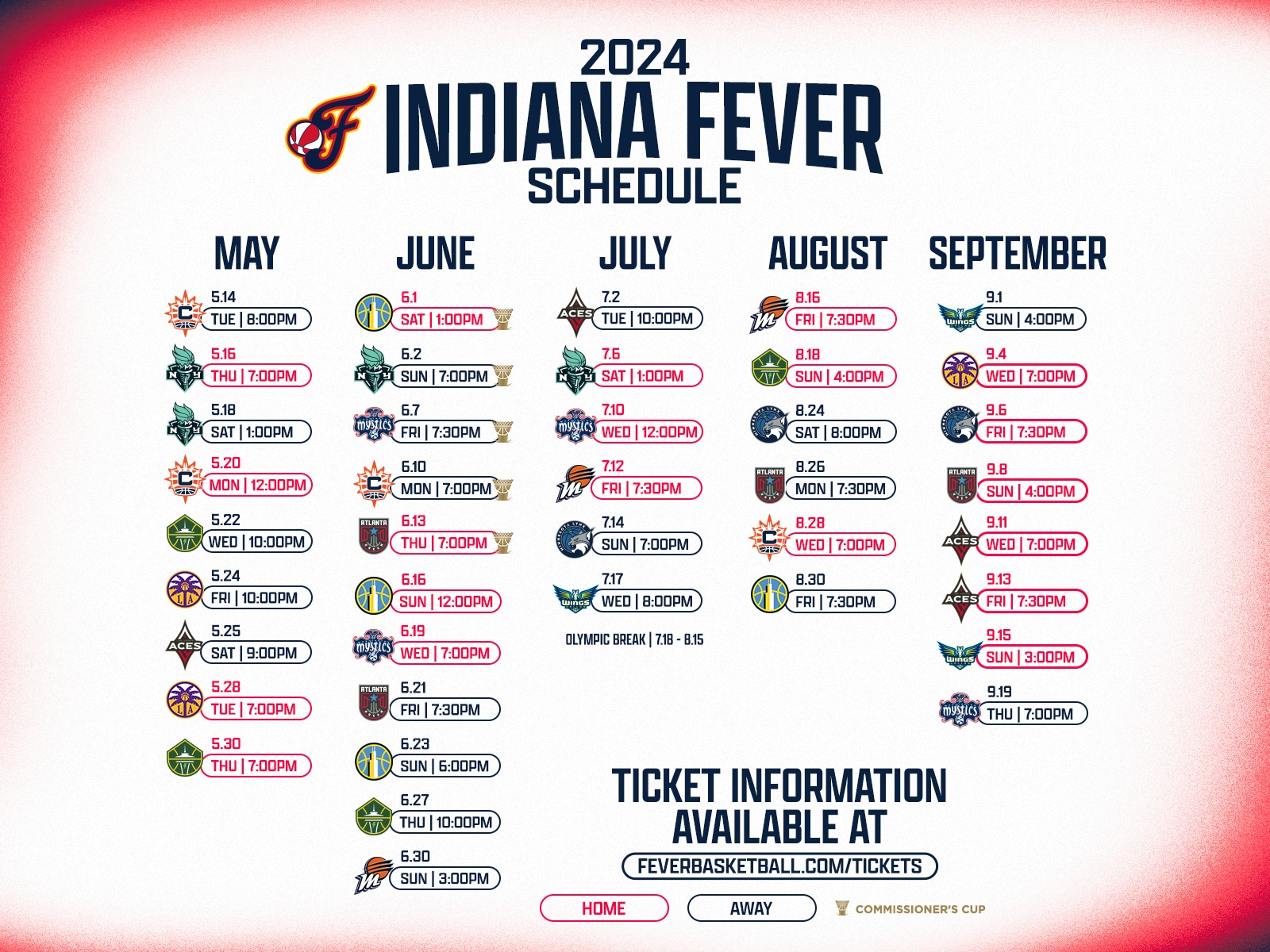 Indiana Fever Schedule 2024 Printable