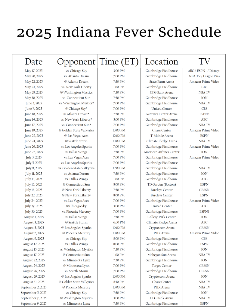indiana fever schedule 2024 printable