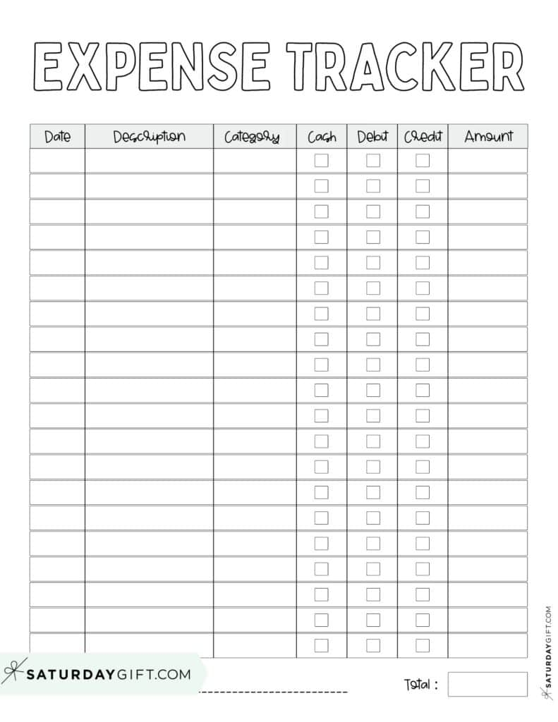 freee detailed printable spending tracker