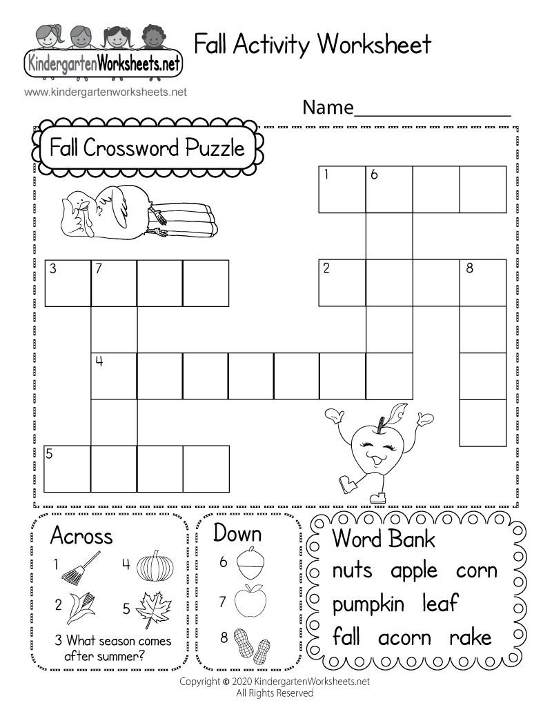 Fall Crossword Puzzle Worksheet Free Printable Digital PDF