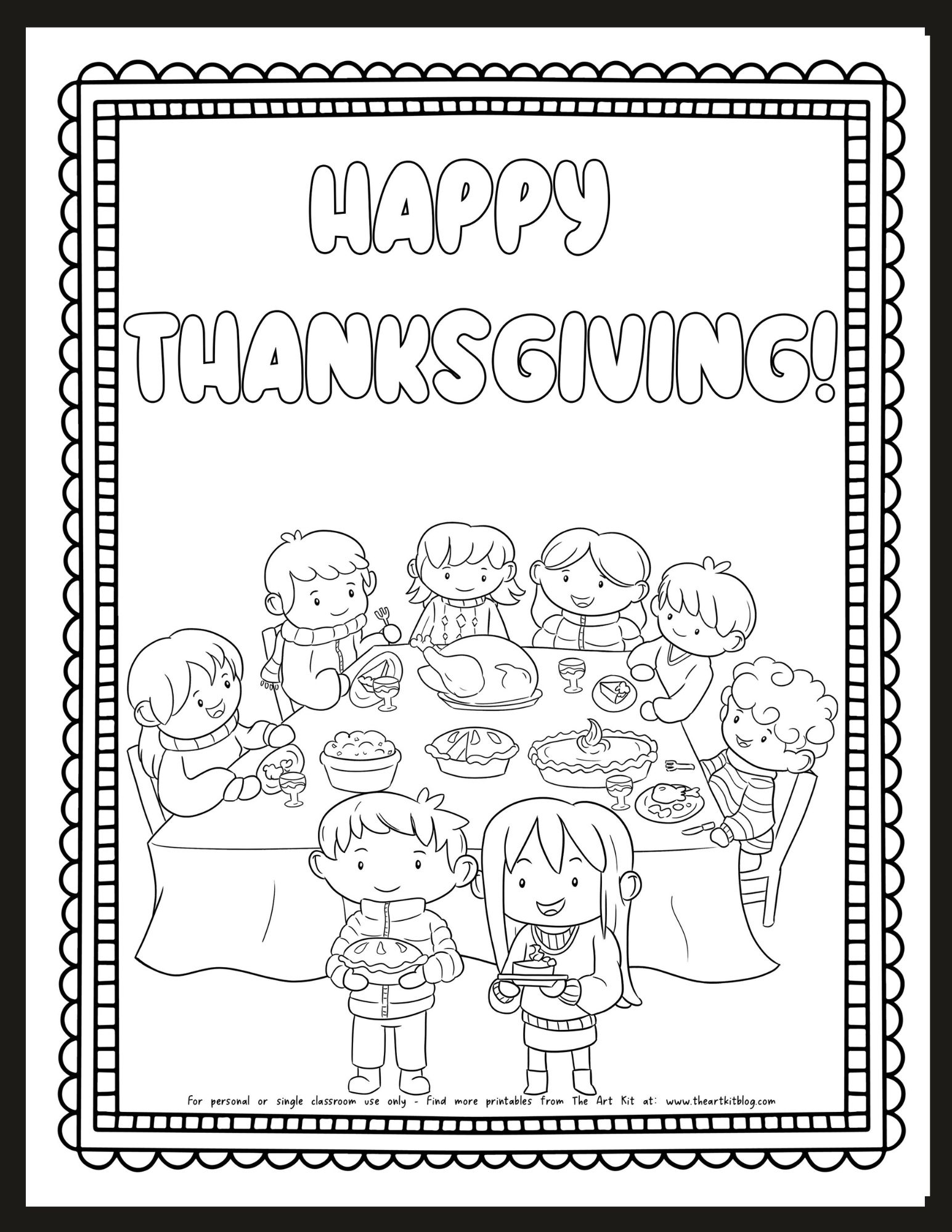 Family Thanksgiving Meal Coloring Page Free Printable The Art Kit