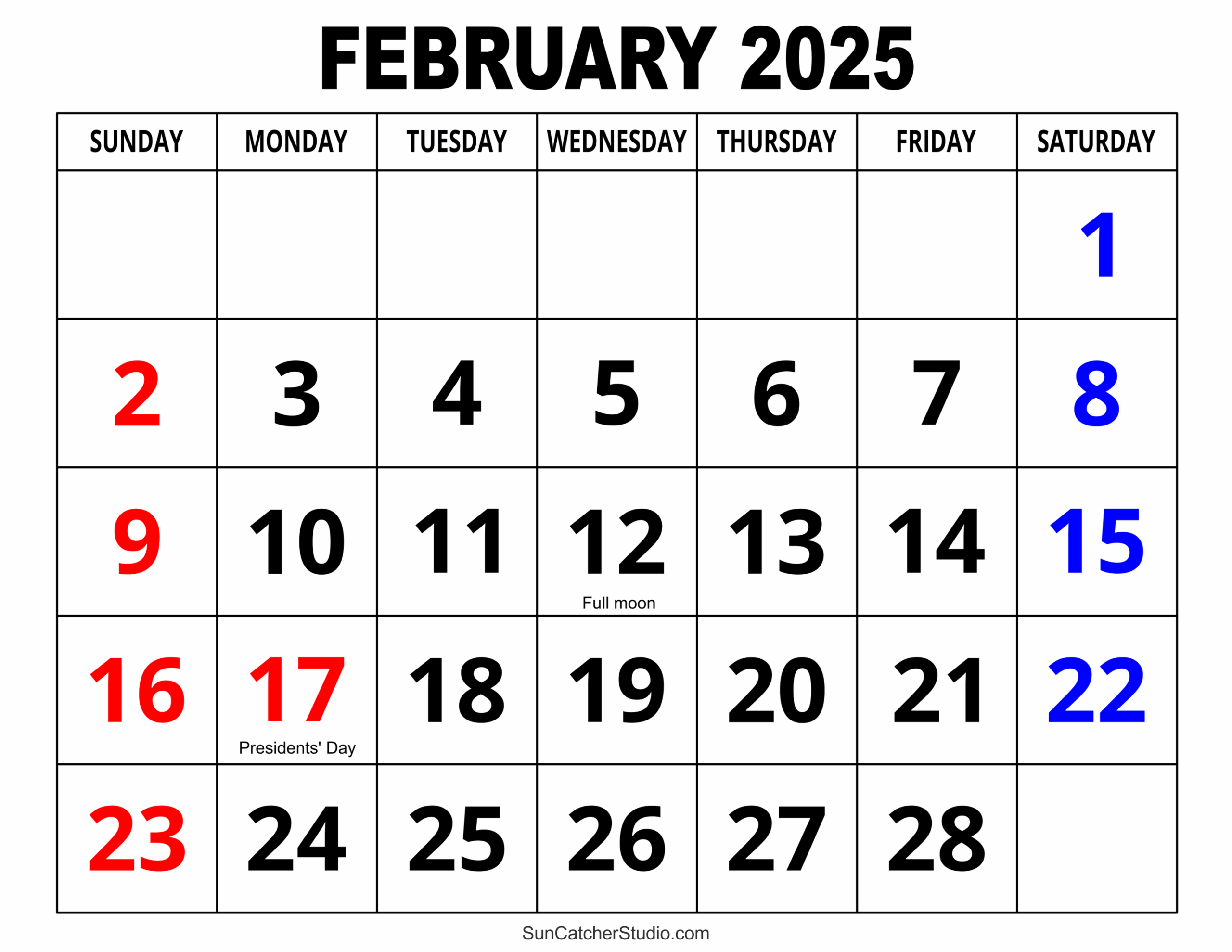 february 2025 printable calendar