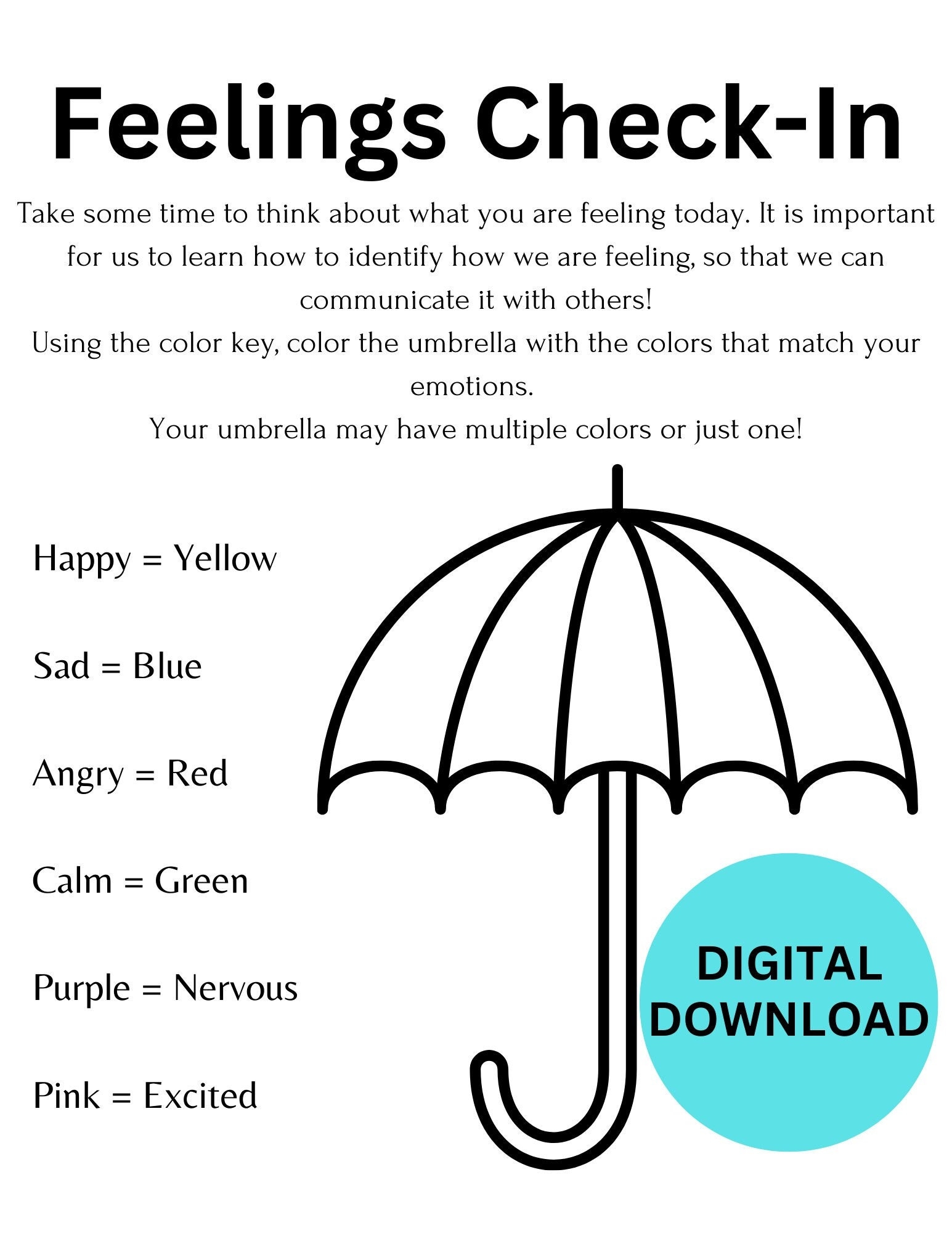 Feelings Check in Mindfulness Worksheet Self regulation Skills Morning Work Activity Etsy