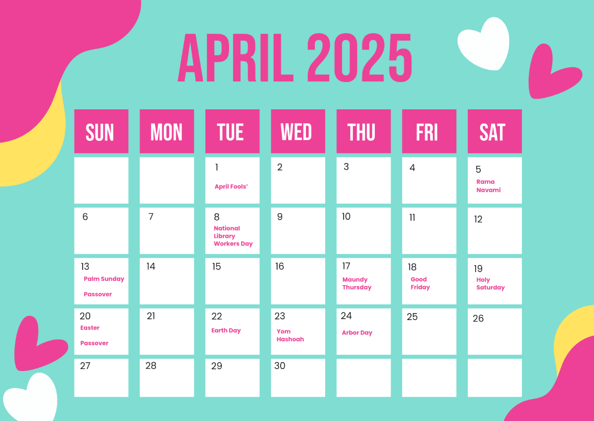 april 2025 calendar with holidays printable