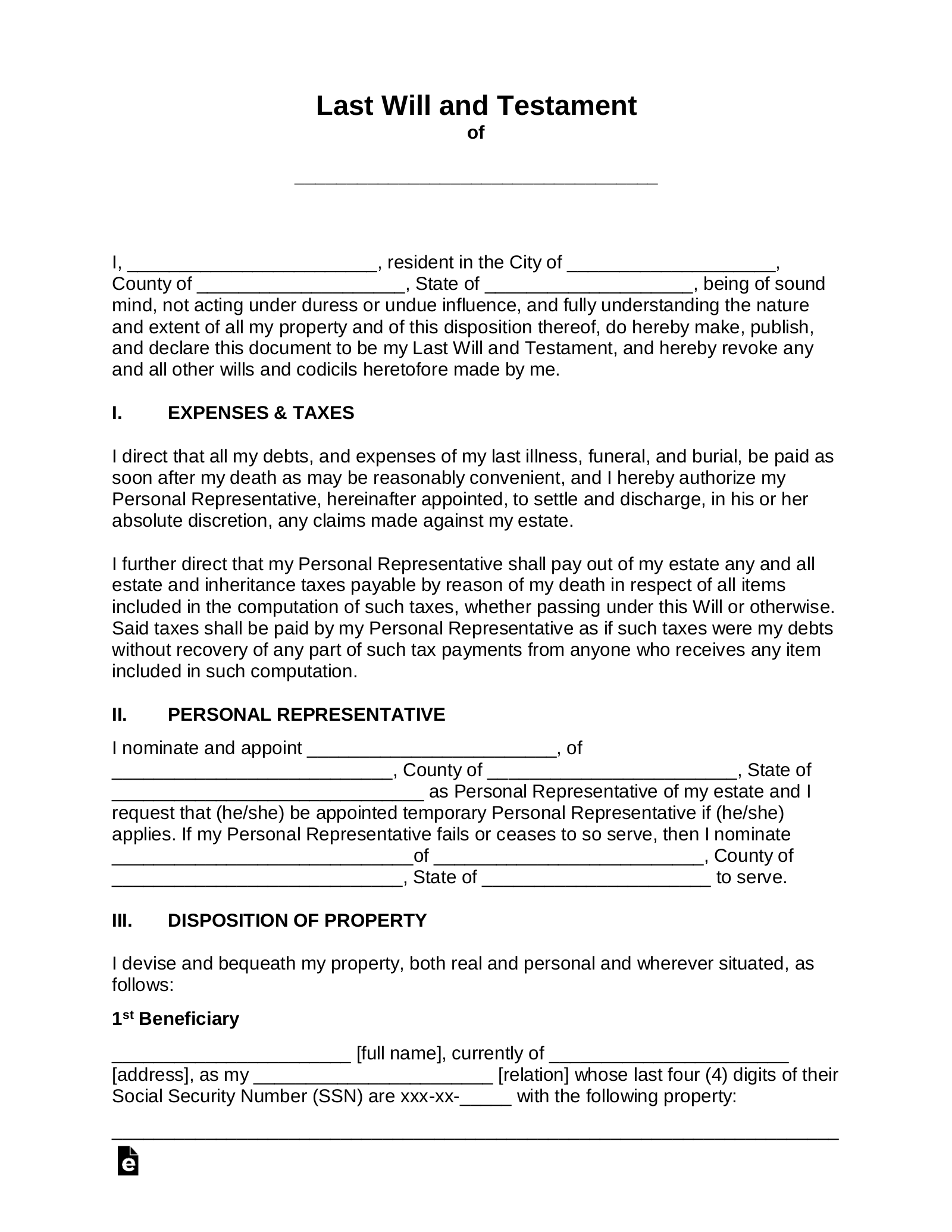 Free Printable Will Forms Pdf