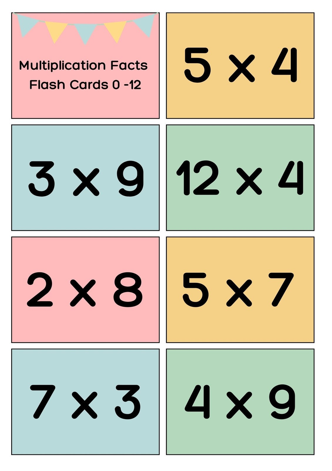 free printable multiplication table flash cards