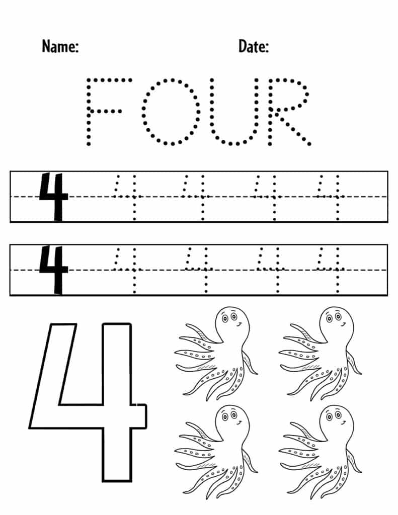 FREE Number 4 Worksheets For Preschool The Hollydog Blog Worksheets Library