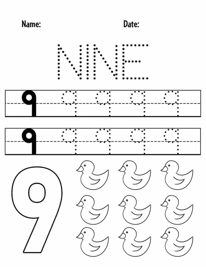 number 9 worksheet preschool