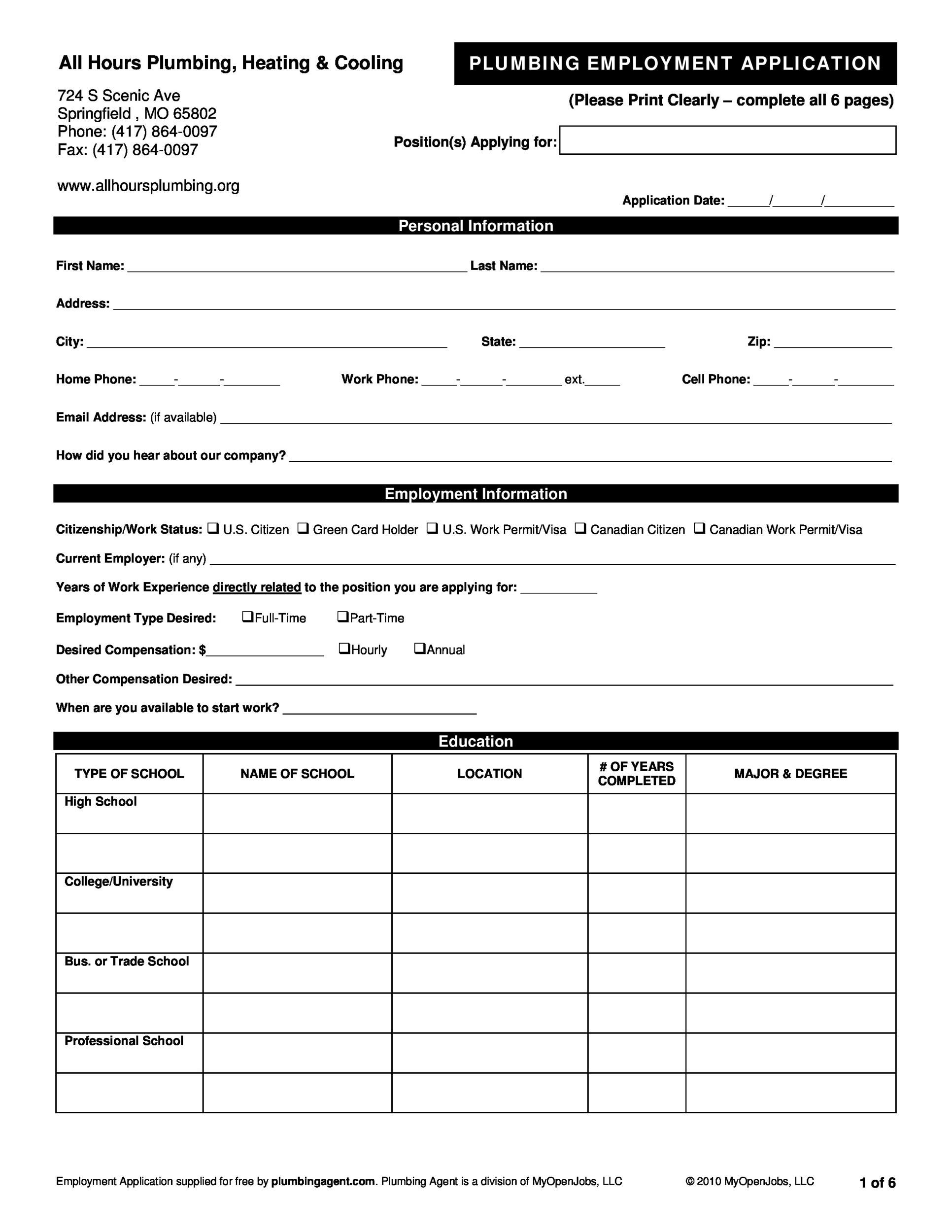 printable application for employment