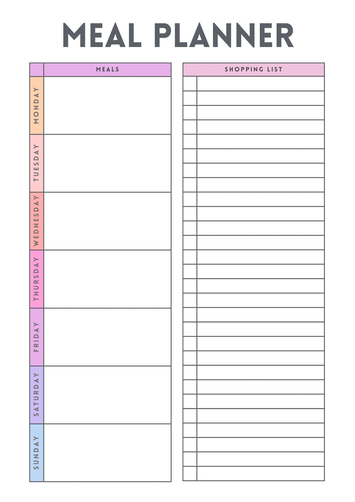 Printable Weekly Meal Planner Template