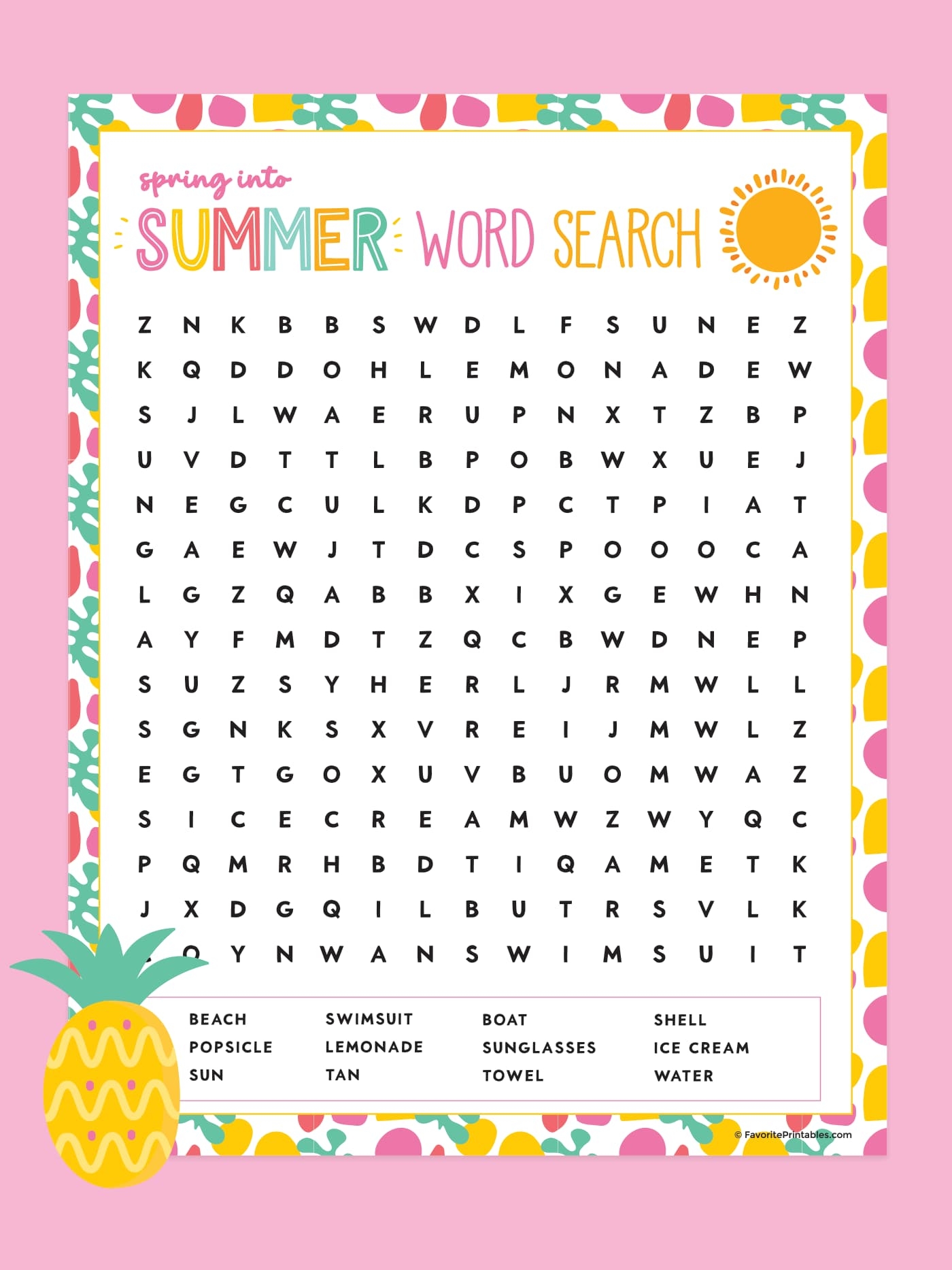 Summer Word Search Printable