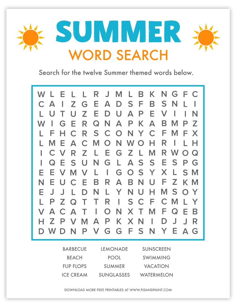 summer word search printable
