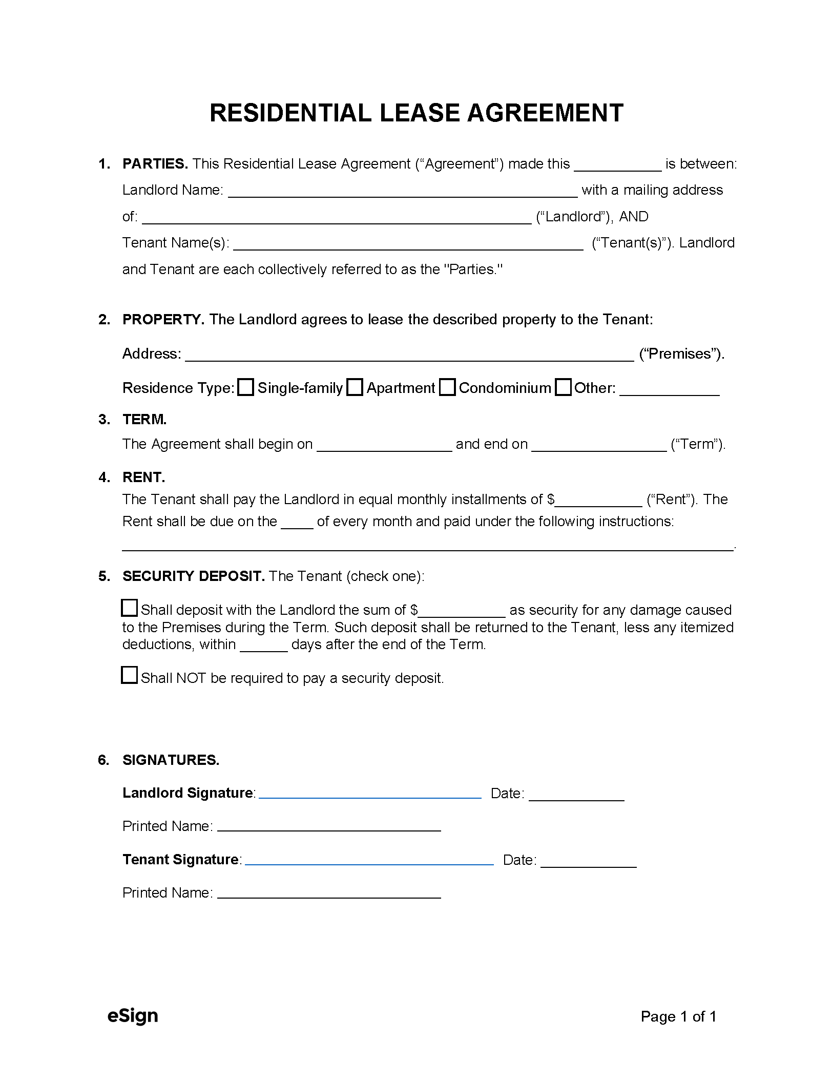 Free Printable Basic Easy Rental Agreement