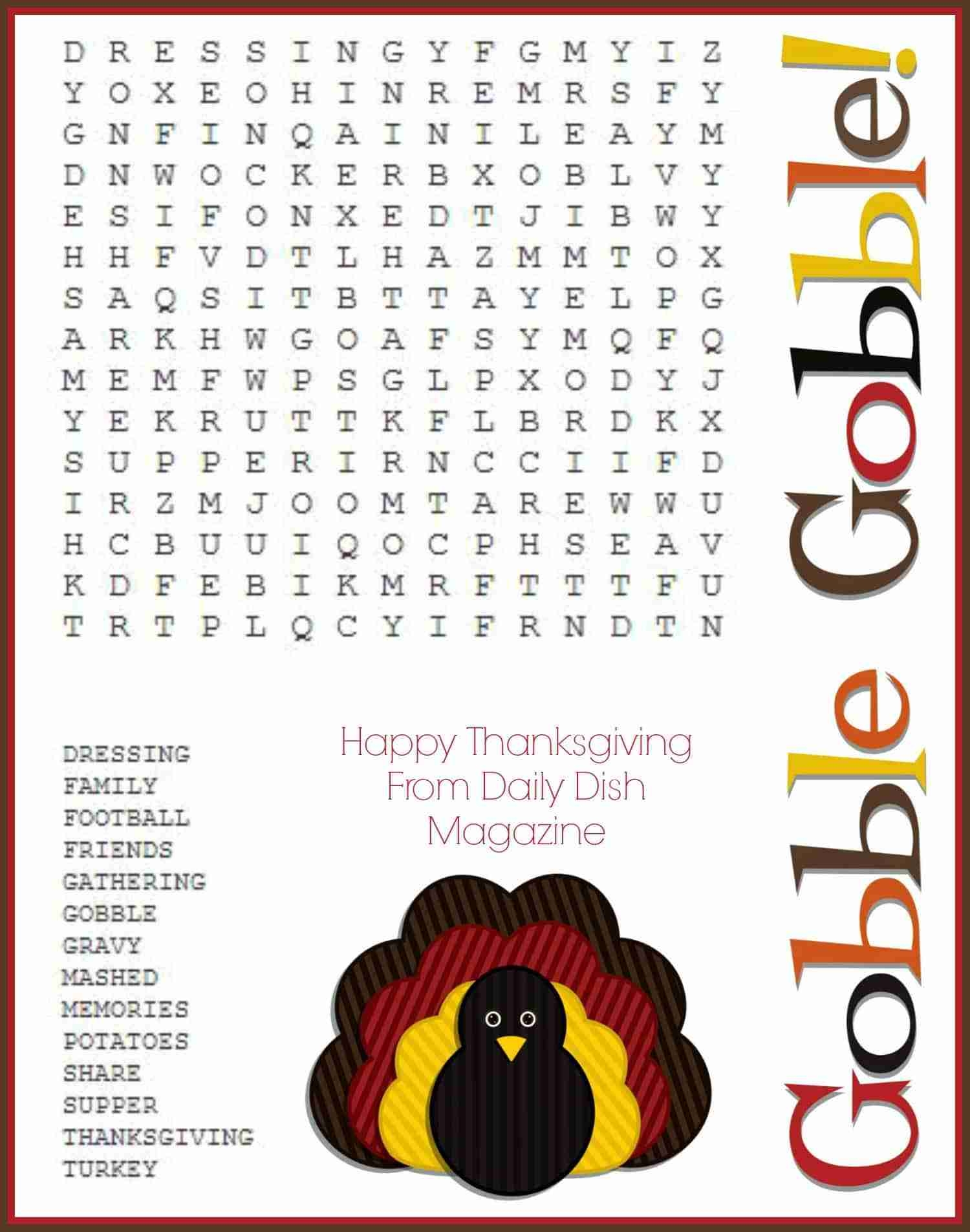 free printable thanksgiving word search puzzles
