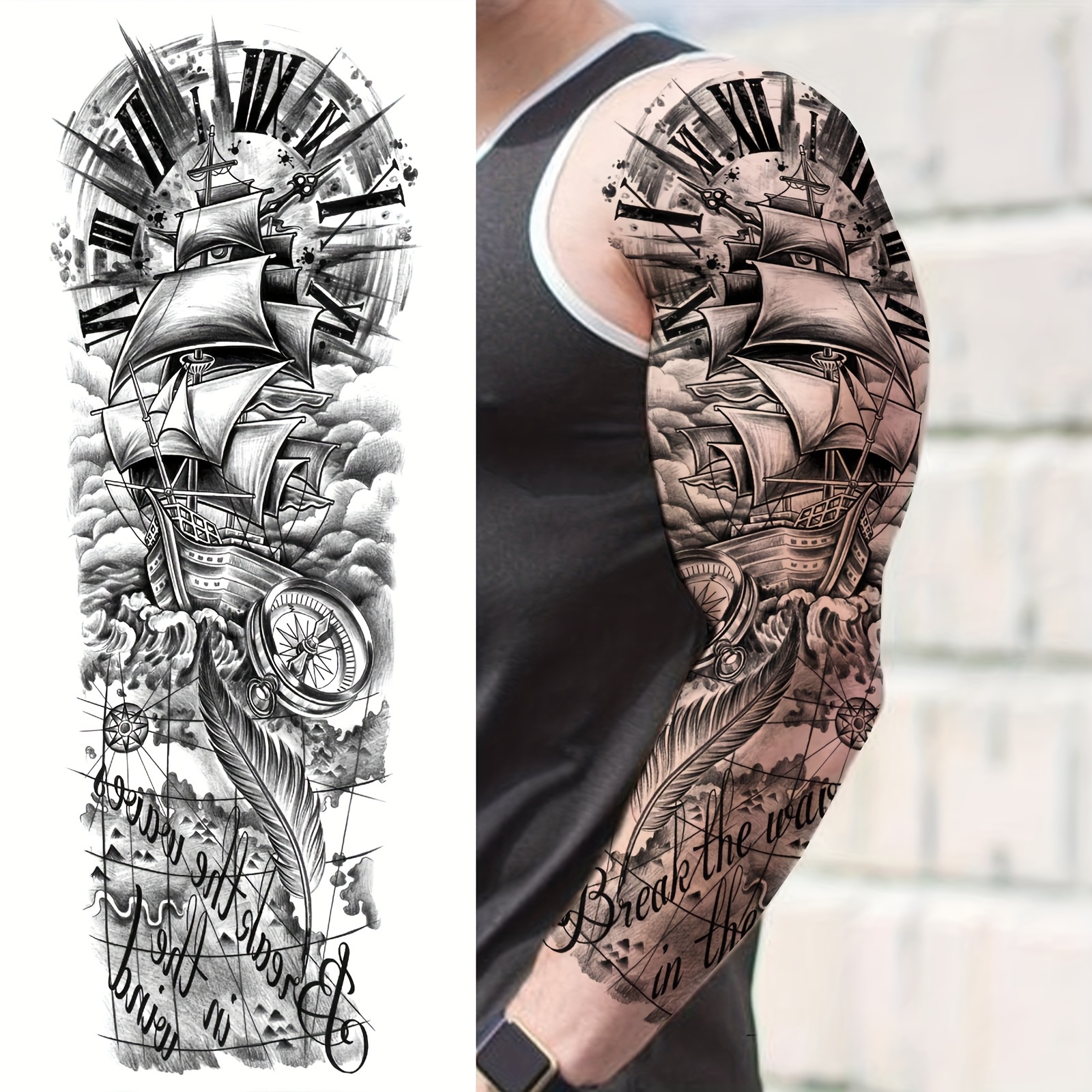 Full Arm Temporary Tattoo Sleeve Men Women Pirate Temu Belgium