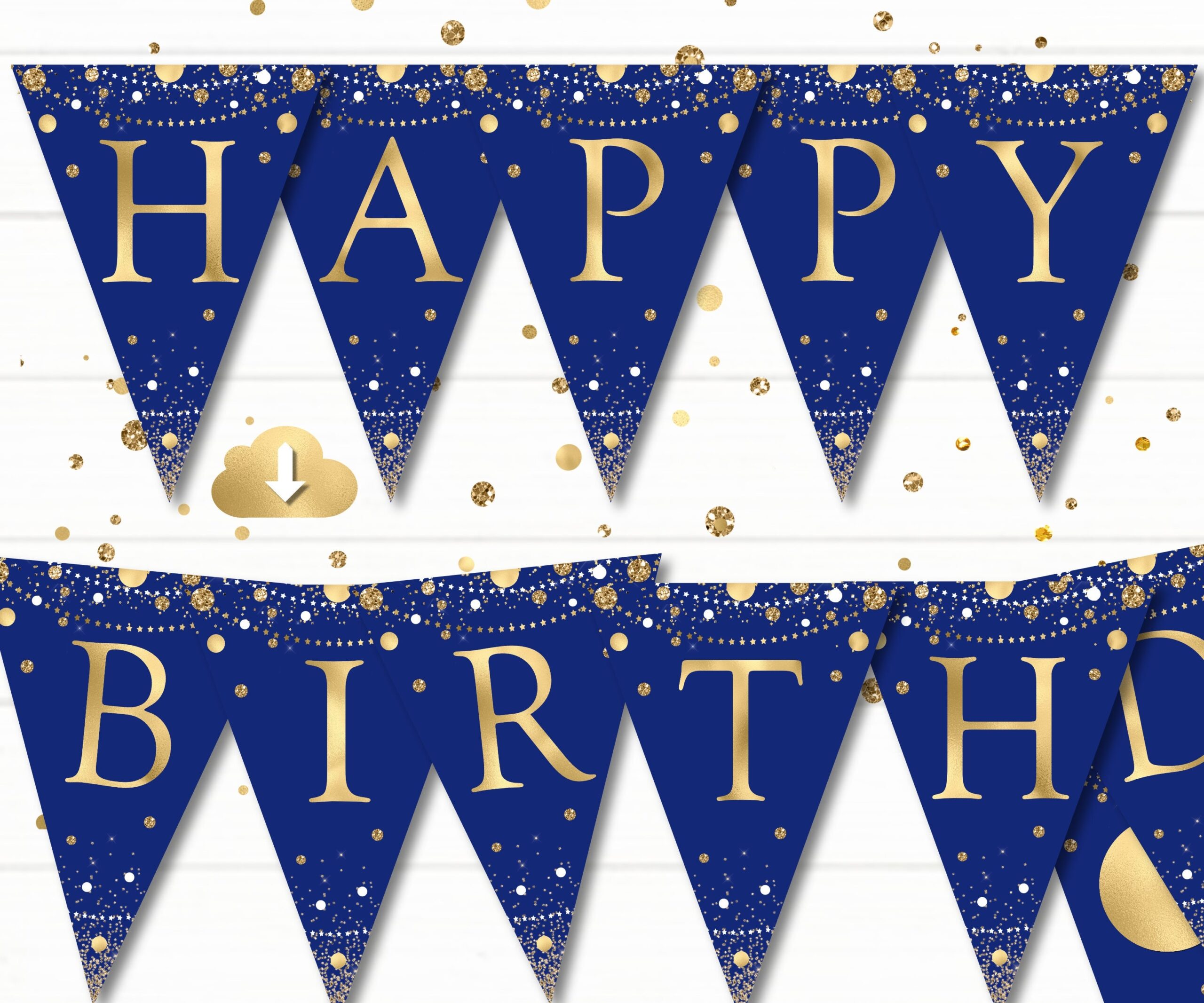 Happy Birthday Banner Blue Gold Birthday Flags Printable Birthday Garland Birthday Pennant PRINTABLE Digital Instant Download P70 Etsy