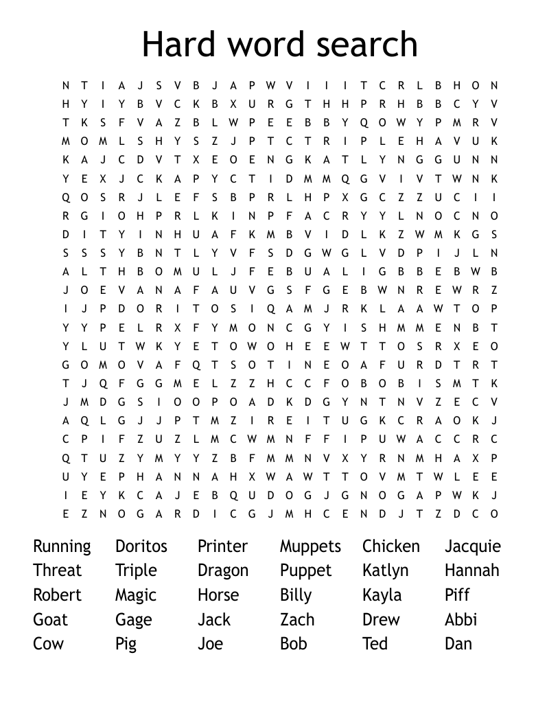 Word Search Printable Hard