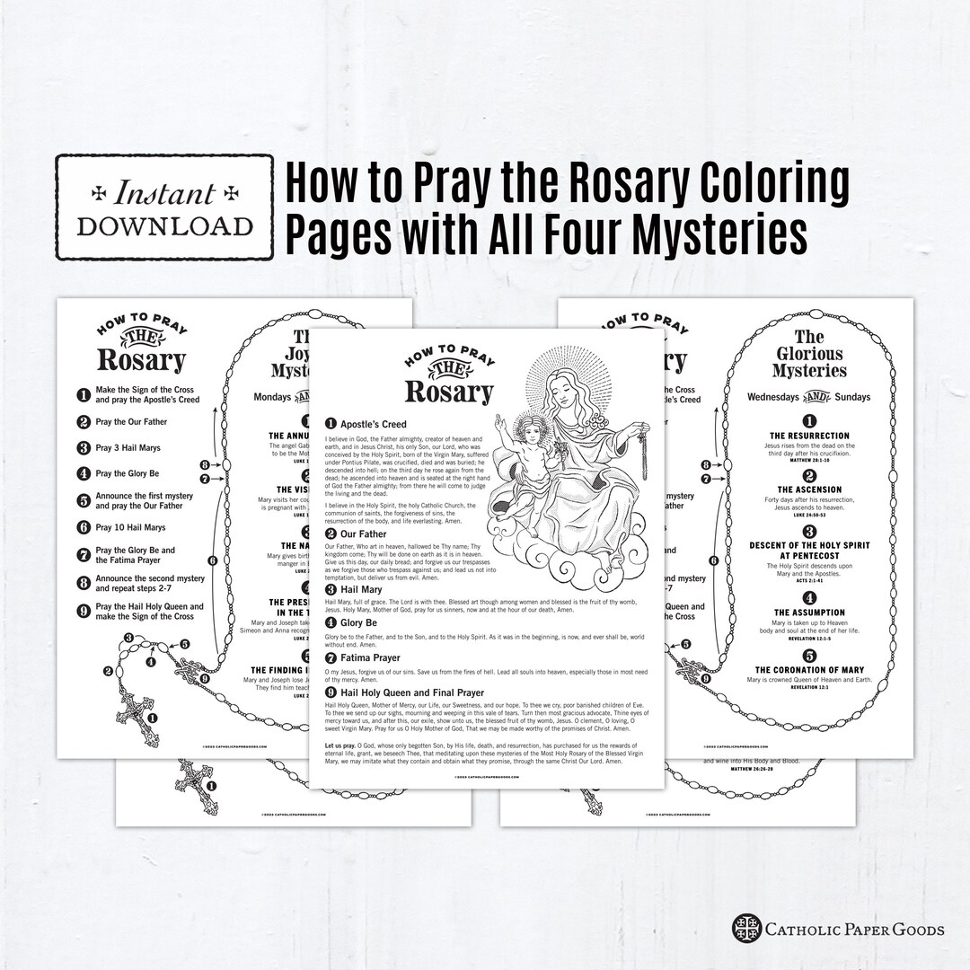 How To Pray The Rosary With Prayers And Mysteries Catholic Coloring Pages Catholic Prayers 5 Printable Coloring Pages PDF Kid Rosary Etsy M xico